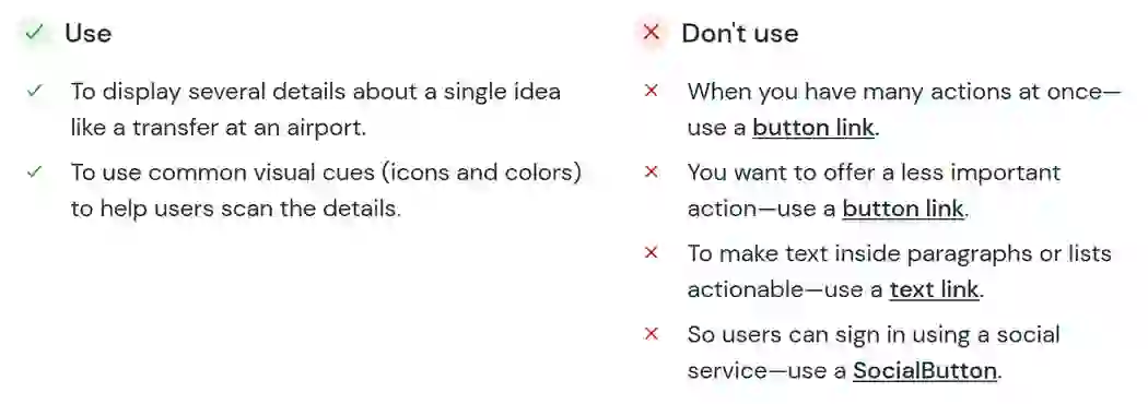 Showing when to use and when not to use a Button component in two lists